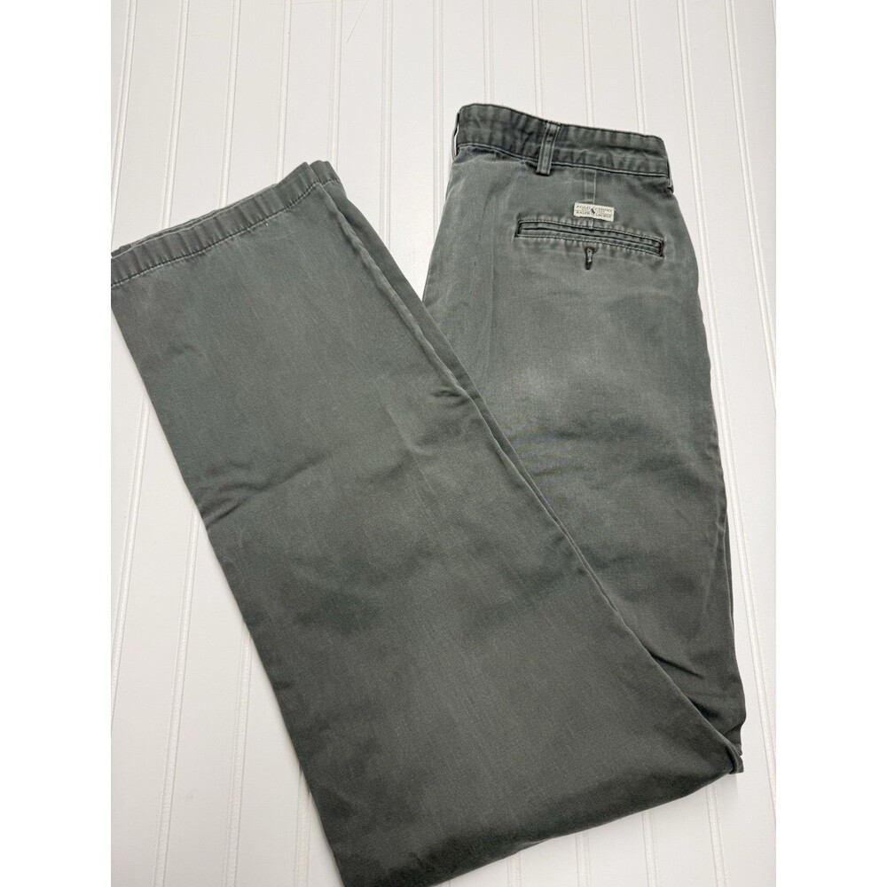 Polo Ralph Lauren Polo Chino Pants 35x36 Gray Olive Pleated 100% Cotton Vintage